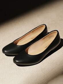 Women Pumps Mid Block Heels Round Toe Low Court Office Ladies Work Party Wedding Modern Classic Heeled Shoes - Black - View 5