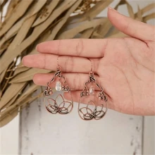 1 对波西米亚复古镂空水滴莲花吊坠耳环，时尚个性化派对珠宝礼物，适合女士 - 銅色 - 查看 3