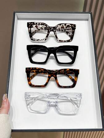 4 piezas Gafas con montura cuadrada y lentes planos con estilo vintage Y2K, unisex