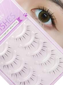 5 Pairs Natural Looking V-Shape Invisible Extra Fine False Eyelashes, Cartoon Design, 4mm/8mm Soft Fibers, Suitable For Everyday Makeup, Date, Wedding, Light Makeup