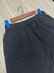 Men's Twill Shorts With Drawstring, Above-The-Knee Model - Negro - Ver 4