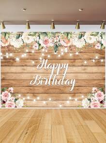 1 Stück Holzboden Blumen Glücklich Geburtstag Fotografie Hintergründe Aquarell Blumenparty Banner 150 x 100 cm/210 x 150 cm/230 x 180 cm, Innen- und Außenbereich Neugeborenen Foto Hintergrund