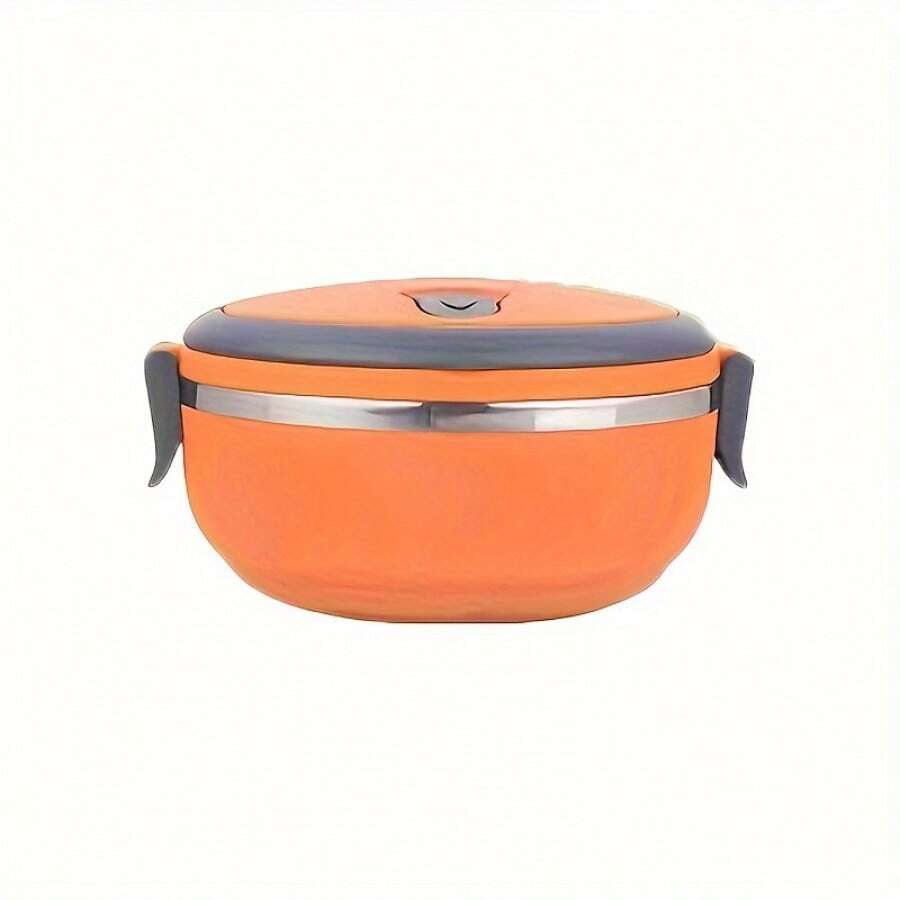 Stainless Steel Round Lunch Box, Portable Insulated Food Storage Container With Lid And Handle, Easy To Clean, Suitable For Office, School, Camping, And Outdoor Use, Suitable For Students And Office Workers - No Power Needed