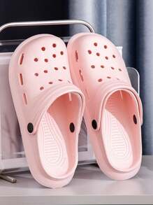 2025 Summer New Fashion Lightweight Plus Size Women Chocolate & Cake Print Breathable Waterproof Sandals With Removable Flower DIY Combination Beach Slippers - Pink - View 10