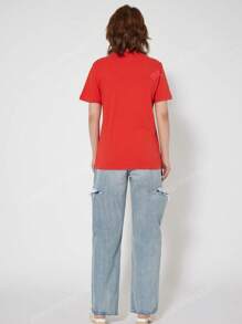 MOUSSY MOUSSY Casual Classic Screen Printed Dopamine Logo Short Sleeve T-Shirt For Women 028FSZ90-0260
