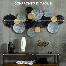 HOMCOM Decorazione da Parete in Metallo, Decorazione Murale in 3D per Interni, Wall Art a Cerchi con Rivestimento in Rilievo, Vintage, 133x66cm, Blu, Nero e Oro