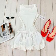 Vestido corto elegante sin mangas falda volumen femenino moderno - Blanco - Ver 2