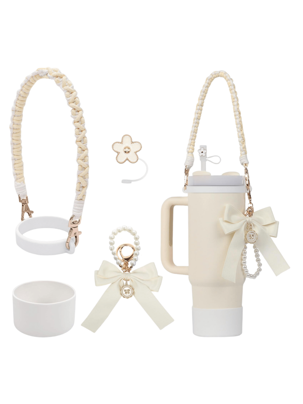 Conjunto de Acessórios Compatível com Cup 30 Oz 40 Oz, Incluindo 1 Conjunto de Alça de Garrafa de Água, 1 Peça de Tampa de Palha de Silicone, 1 Peça de Bota de Copo de Silicone, 1 Conjunto de Acessórios de Encantos