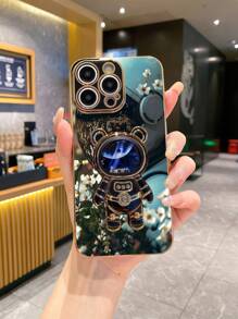 High Quality Black Electroplated Solid Color Astronaut Ditsy Floral Folding Stand Anti-Fall Full Coverage Phone Protective Case With Kickstand, Compatible With IPhone 16 Pro Max/IPhone 11/IPhone 13/IPhone 15 Pro Max, Apple Series, S24 Ultra/S23 Ultra, Galaxy A05S/A15 5G/Galaxy A54, Series, Redmi Note 13 4G/Redmi Note 13 Pro 4G, Series