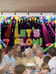 1 件霓虹灯 Let's Glow 摄影背景涂鸦气球旗帜灯光派对横幅 59.1 * 39.4/82.7 * 59.1 英寸新生儿生日室内户外照片背景 - 彩色 - 查看 8