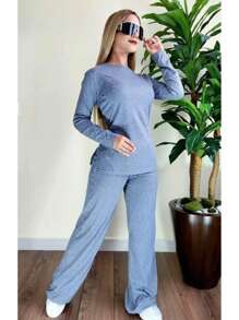 Solid Split Hem Tee & Pants