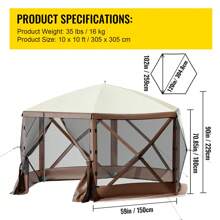 Gazebo Screen Tent, Pop Up Gazebo Tent, Pop-Up Screen Tent 4/6 Sided Canopy Sun Shelter With 4/6 Removable Privacy Wind Cloths & Mesh Windows, Quick Set Screen Tent With Mosquito Netting - 10 x 10 ft, Brown - 查看 7
