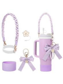 Conjunto de Acessórios da Cup (Sem Copo) Compatível com a Cup 30 Oz 40 Oz, Incluindo 1 Conjunto de Alça de Garrafa de Água, 1 Peça de Tampa de Palha de Silicone, 1 Peça de Bota de Copo de Silicone, 1 Conjunto de Acessórios de Encantos