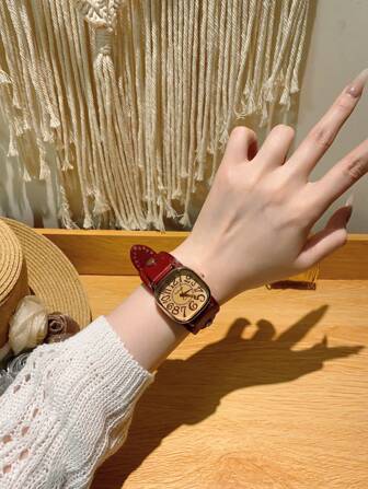 1pc Women's Vintage Numerals Dial Quartz Watch With Simple & Fashionable Strap For Daily Life As A Gift For Students Returning To School Red/Brown/Coffee/Green