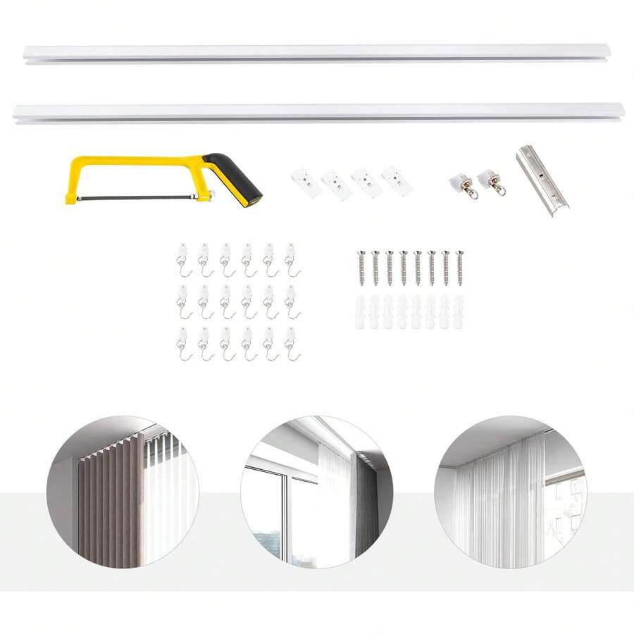 CNCEST Ceiling Curtain Track Set With 18 Roller Hooks, 3-6ft Ceiling Track For Curtains Scalable Ceiling Mounted Curtain Track Kit For Spaces Ceiling Track System (White) - 白色 - 查看 1