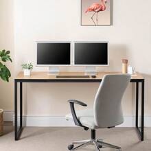 ZINUS Jennifer 55 Inch White Frame Desk, Computer Workstation, Office Desk, Dining Table, Easy Assembly, Natural - màu nâu - Xem 6