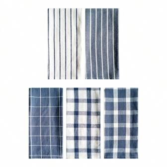 Série bleue Rectangulaire (45cm*70cm) Textile de cuisine domestique Serviette, Torchon de cuisine, motif jacquard à carreaux et rayures. Grande taille multifonctionnelle, serviette douce et respirante, torchon de cuisine, Serviette de toilette pour la décoration de la cuisine, pour laver la vaisselle, essuyer les tasses, le nettoyage domestique, la décoration de la table à manger (toutes saisons)
