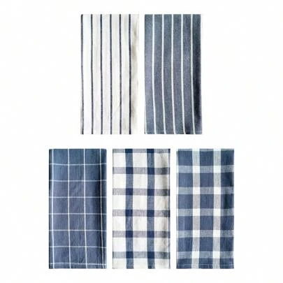 Blue Series Rectangular (17.72*27.56inch) Home Kitchen Textile Napkin, Kitchen Towel, Jacquard Plaid Stripe Pattern, Large Size Multi-Purpose, Soft Breathable Napkin, Dish Towel, Kitchen Decoration Hand Towel, For Washing Dishes, Wiping Cups, Household Cleaning, Dining Table Decor (All Season)
