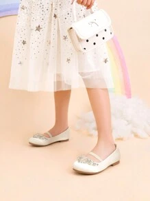 Girls Mary Jane Ballerina Flat Dress Shoes Flat Pearl Shoes - 米色 - 查看 3