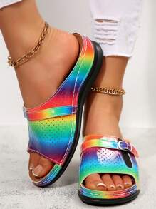 Women's Summer Flat Slip-On Beach Sandals, Outdoor Matching Casual Slippers, Plus Size Flat Sandals