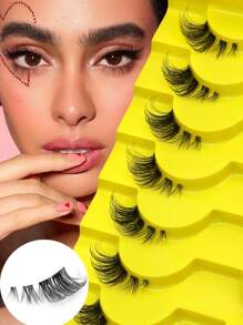 GROINNEYA 9 对假睫毛自然半睫毛猫眼透明带状睫毛蓬松纤细 3D 仿貂毛睫毛套装软条假睫毛