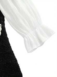 Toddler Baby Girl Tweed Plaid Dress Outfit Elegant Black And White Dress Princess Birthday Party Dress Long Sleeve A Line Dress Front Tie Ruffle 2 In 1 Collared Button Up Short Dresses - Đen và trắng - Xem 7