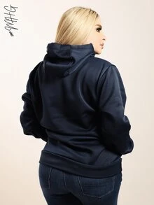 Sudadera Hoodie Para Mujer Casual y Linda De Moda Dama Juvenil Con Capucha y Cordon Central para Ajustar la Capucha y Bolsillo Delantero tipo Canguro con Hombros Caidos, Apta para todo de ocasion casual, Jardin o estar en Casa - Azul Marino - Ver 4