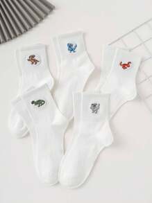 5 paires de chaussettes mi-mollet pour hommes, style sport, motif de dinosaure mignon personnalisé brodé, convenant pour toute saison, taille européenne et américaine, confortable et respirant, riches couleurs, idéal pour le port quotidien, tissu premium, sans étouffement