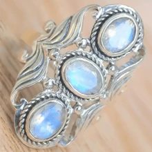Boho Style Ring Silver Plated Paved A Line Of Gemstone In Egg Shape Symbol Of Beauty And Elegance Match Daily Outfits Party Accessory - Silver - View 2