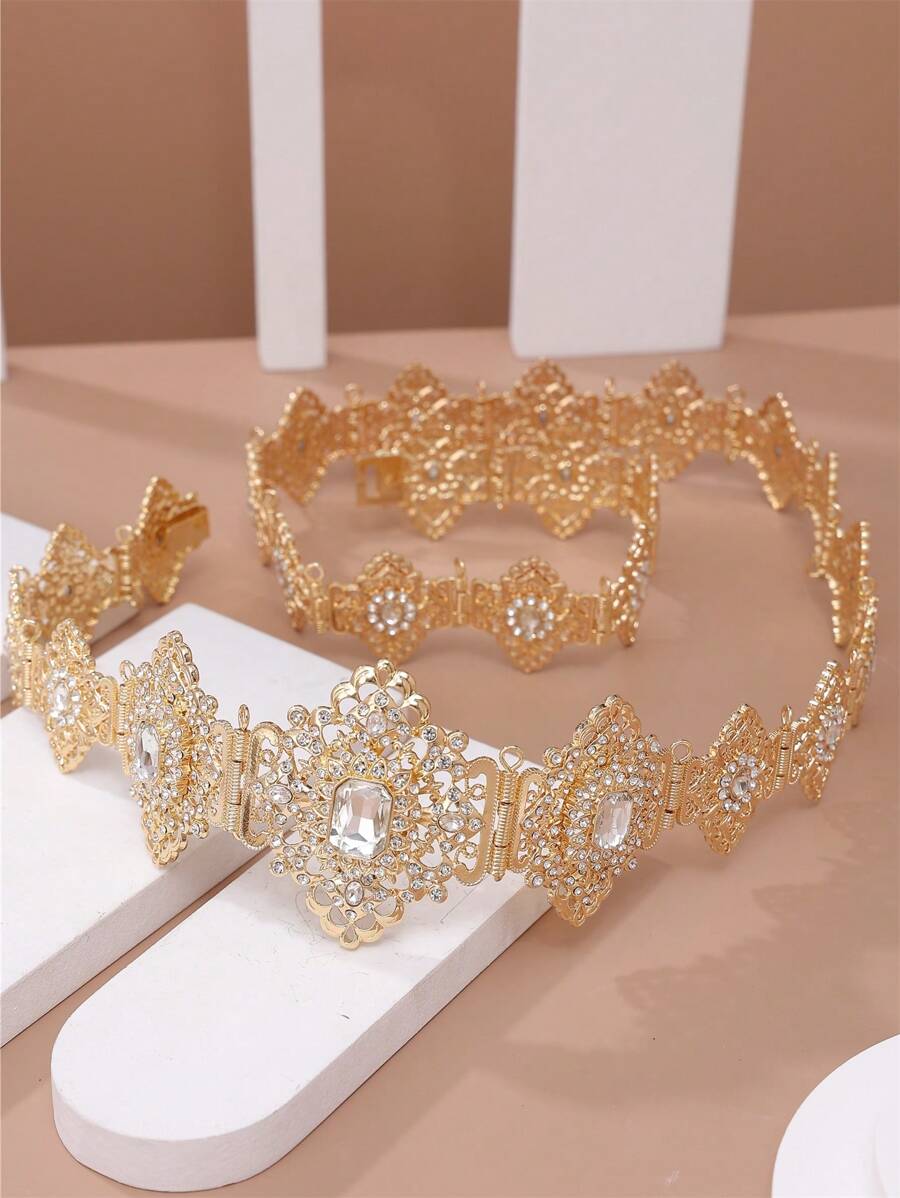 1件摩洛哥复古风彩色水钻镶嵌腰带，法式宫廷风格，女士时尚腰带，新娘婚礼派对腰链配饰，情人节配饰