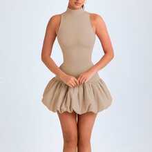 SLEEVELESS BALLOON DRESS - Beige - View 3