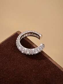 1pc Minimalist Rhinestone Inlaid Zirconia Crystal Clip Earrings, Fashionable Accessory For Daily, Date, Party Outfit