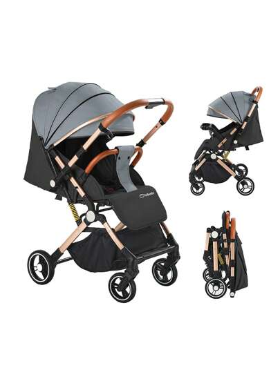 Cochecito de bebé reversible, plegable y portátil, con asiento ajustable, gran canasta de almacenamiento y diseño de absorción de impactos, equipado con toldo, portabotellas y bandeja para alimentos, adecuado para recién nacidos y niños pequeños, imprescindible para salidas familiares