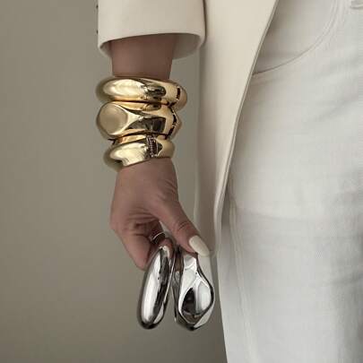 Bijoux transfrontaliers européens et américains, ensemble de bracelets joncs lisses à courbe asymétrique exagérée, accessoire métallique polyvalent personnalisé