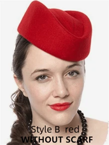 1Sets Stewardess Hat With Scarf (Some Style Without Scarf) Flight Attendant Cap Felt Pillbox Hats Air Hostess Retro Fedoras Cap Beret Hat Cosplay Costume Party Accessories For Women Lady Gift.