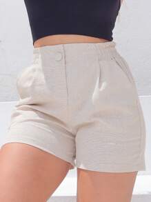 Shorts PREMIUM Linen Shorts For Women DANI LINHO With Buttons And Elastic - Màu be - Xem 3