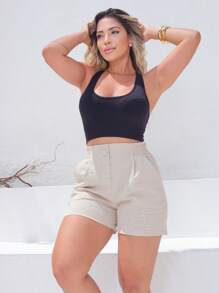 Shorts PREMIUM Linen Shorts For Women DANI LINHO With Buttons And Elastic - Màu be - Xem 9