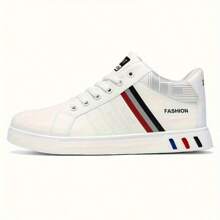 Men ZHENYUEZU Skate Shoes - Versatile Casual Sneakers, Mid-Top, Lace-Up, White With Red/Blue Stripe Details, Durable PU Upper And EVA Insole, Round Toe Design, Suitable For Casual Wear, Skate Shoes - màu đen - Xem 8