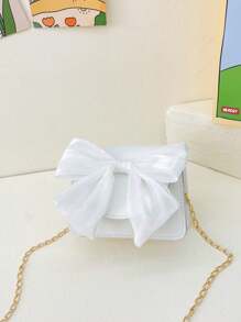 Bolso de hombro pequeño de unicolor con lazo, bolso diagonal mini con cadena, bolso de hombro pequeño de piel sintética, neceser accesorio