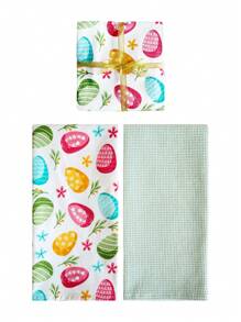 Zestaw kuchennych ręczników i serwetek z nadrukiem w kształcie jajek wielkanocnych, prostokątne ręczniki wielofunkcyjne do mycia naczyń, sprzątania, dekoracji stołu, rekwizytów fotograficznych