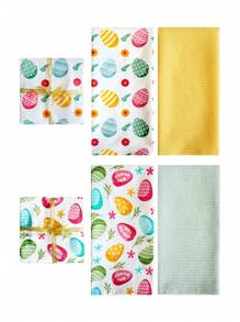 Zestaw kuchennych ręczników i serwetek z nadrukiem w kształcie jajek wielkanocnych, prostokątne ręczniki wielofunkcyjne do mycia naczyń, sprzątania, dekoracji stołu, rekwizytów fotograficznych