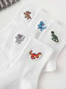 5 paires de chaussettes mi-mollet pour hommes, style sport, motif de dinosaure mignon personnalisé brodé, convenant pour toute saison, taille européenne et américaine, confortable et respirant, riches couleurs, idéal pour le port quotidien, tissu premium, sans étouffement