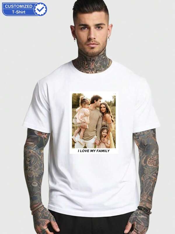 Una camiseta de hombre estilo Novio personalizada, deportiva, transpirable, de Navidad, con foto personalizada (novia, novio, foto de pareja) y texto exclusivo (fecha) para diseñar tu propia camiseta impresa personalizada