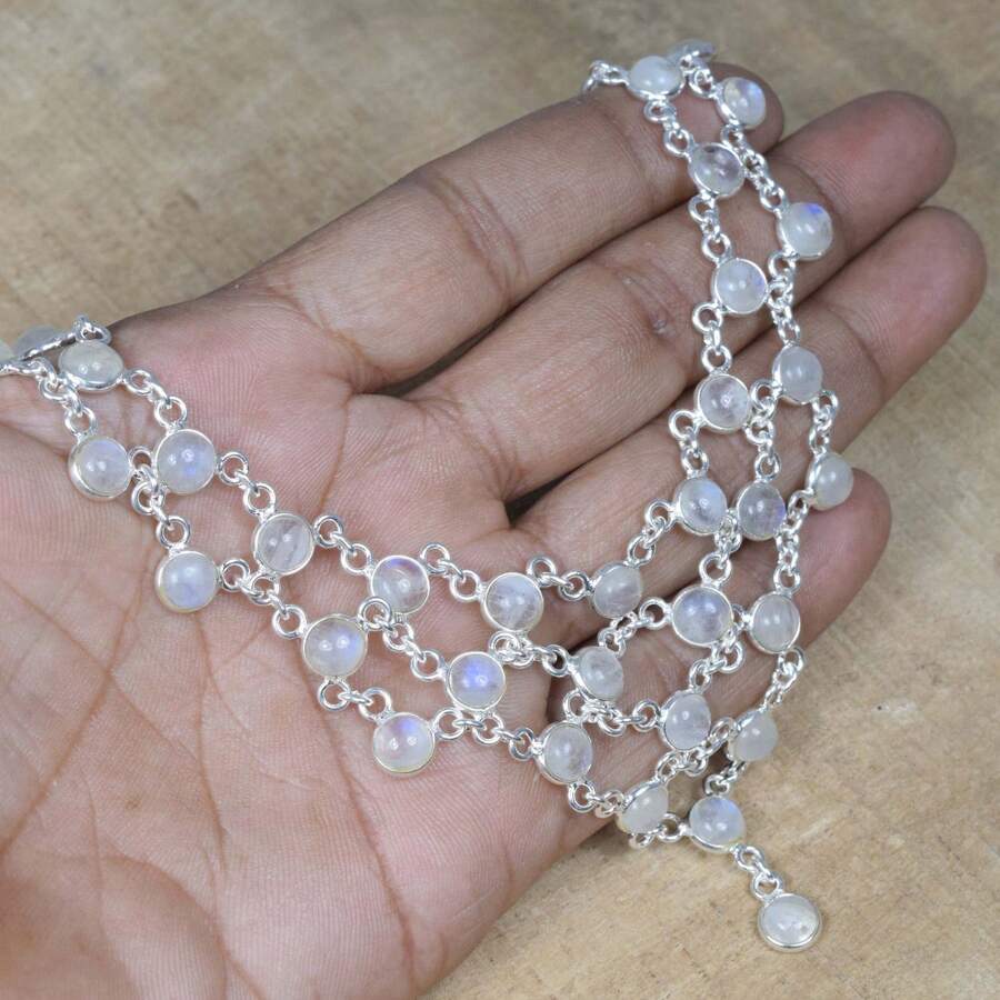 Rainbow Moonstone 925 Sterling Silver Multi Gemstone Designer Necklace ~ Queens Necklace ~ Wedding Jewelry ~ Party Wear Necklace - 彩虹月光石 - 查看 1