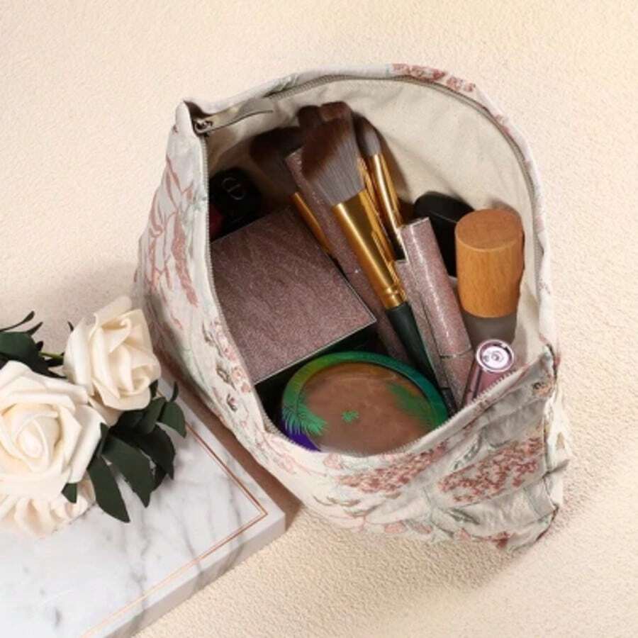Bargains Zipper Floral Travel Canvas Makeup Bag Pink 8.46"X6.69" 1 Pc32rqwefd,Boho Vibes - 1 - View 1
