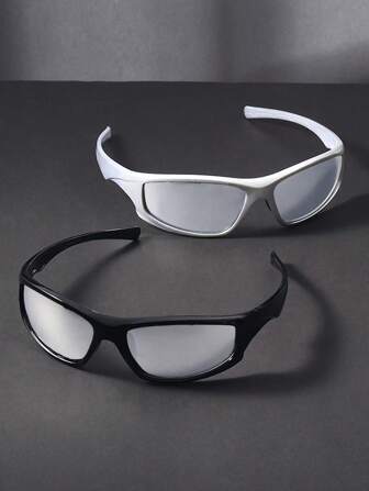 2 件装 男士环绕式多色塑料西方男士时尚眼镜 适合度假装 骑行