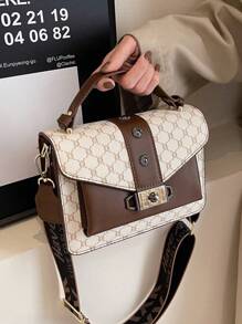 Fashionable Crossbody Bag, Women's Shoulder Bag, Retro Printed Versatile Small Square Bag - White - View 4