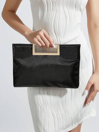 Bolso cuadrado liviano y de estilo casual de negocios con solapa con cadena metálica, perfecto para adolescentes, mujeres, estudiantes universitarias, principiantes y trabajadores de cuello blanco, ideal para la oficina, la universidad, el trabajo, los desplazamientos, al aire libre, los viajes, las salidas, fiestas, bodas, bailes de graduación, cenas