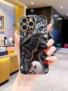 Carcasa protectora plegable antirradiación de unicolor con relieve con diseño de mariposa, hecha de material de electrochapar de alta calidad, compatible con iPhone 16 Pro Max, iPhone 11, iPhone 13, iPhone 15 Pro Max, Series Apple, S24 Ultra, S23 Ultra, Galaxy A05S, A15 5G, Galaxy A54, Series, Redmi Note 13 4G, Redmi Note 13 Pro 4G, Series