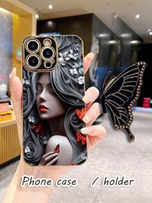 Carcasa protectora plegable antirradiación de unicolor con relieve con diseño de mariposa, hecha de material de electrochapar de alta calidad, compatible con iPhone 16 Pro Max, iPhone 11, iPhone 13, iPhone 15 Pro Max, Series Apple, S24 Ultra, S23 Ultra, Galaxy A05S, A15 5G, Galaxy A54, Series, Redmi Note 13 4G, Redmi Note 13 Pro 4G, Series